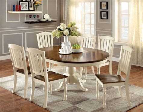 Harrisburg Vintage White and Dark Oak Oval Extendable Dining Table from Furniture of America ...