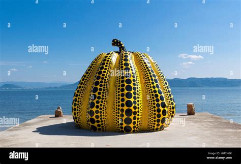 NAOSHIMA, JAPAN. JUNE 6: Yayoi Kusama's giant pumpkin sculpture in Naoshima. June 6, 2016 on ...