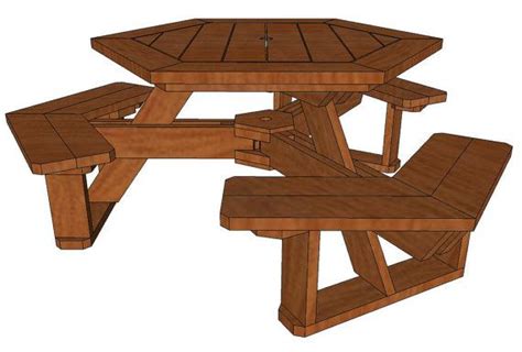 a wooden picnic table with two benches