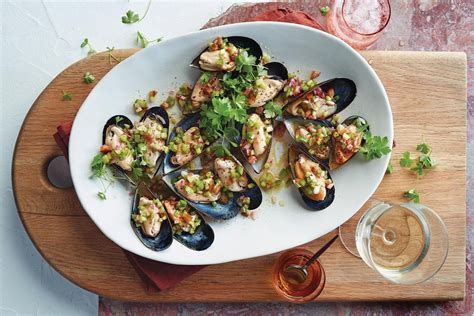 Chilled mussels with pickled vegetable salad recipe - Recipes ...