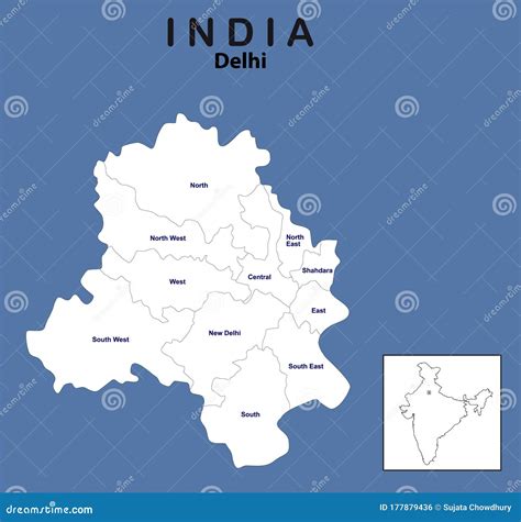 Delhi Map Outline. Vector Illustration of Delhi Map with District Name ...