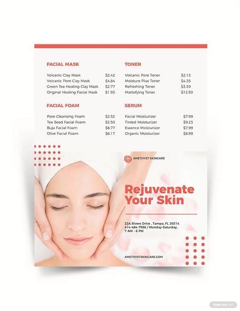 Free Skin Care Price list Template - Google Docs, Illustrator, Word, Apple Pages, PSD, Publisher ...