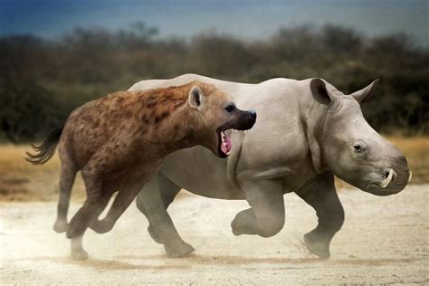 Giant hyena versus tusked rhino | Earth Archives