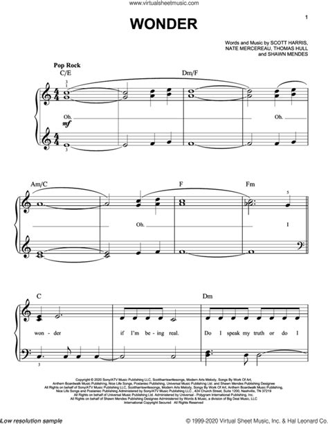 Wonder sheet music for piano solo (PDF-interactive)