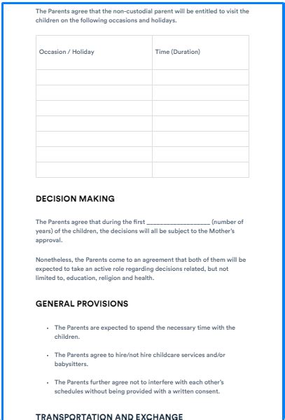 Free Custody Agreement Template