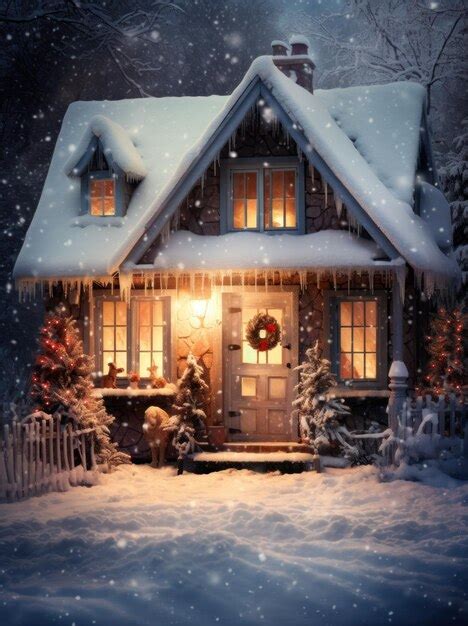 Premium AI Image | a cottage is painted in snow with lights and candlestick