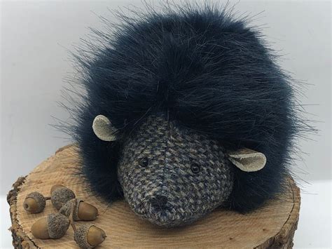 Blue hedgehog plushie Harris tweed gift | Etsy