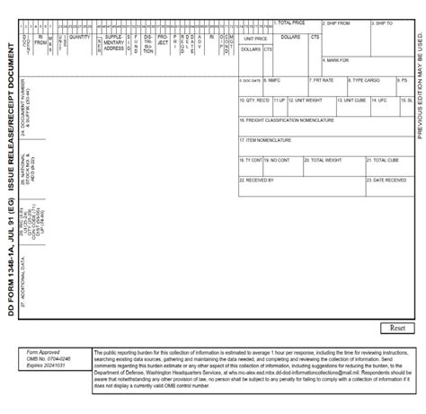 DD Form 1348-1A – Issue Release/Receipt Document - DD Forms