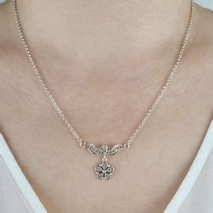 925 Sterling Silver Choker Pendant Necklace Filigree Design Daisy Figured Women Choker Necklace ...