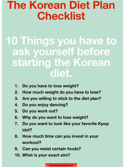 Korean Diet Plan Checklist - The Korean Diet