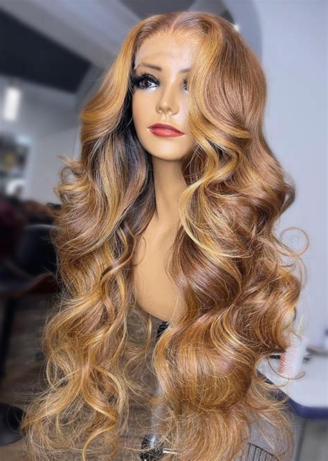 Honey Blonde Body Wave Lace Front Wigs Pre-Plucked 13x4 Lace Frontal ...