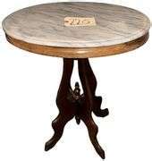 WOODEN SIDE TABLE W/ MARBLE TOP - TOP MAY NEED TO BE REATTACHED - DeLozier Realty & Auction