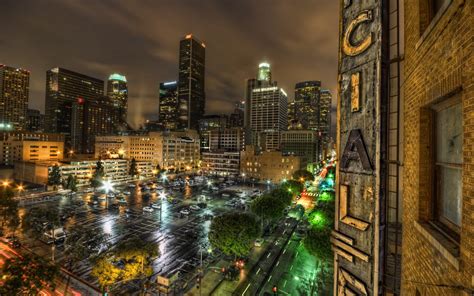 Aerial photography of streets at night, city, cityscape, Los Angeles ...