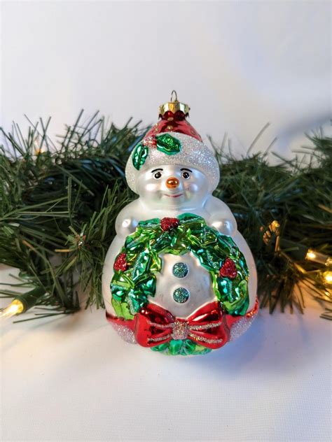 Snowman With Wreath Old World Christmas Ornament RETIRED Old - Etsy