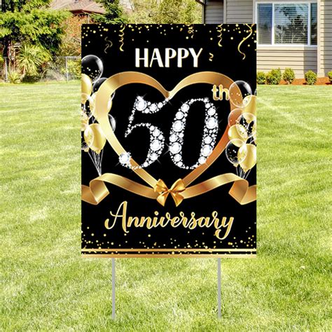 Buy 50th Anniversary Yard Sign Decoration Outdoor Gold 50th Wedding ...