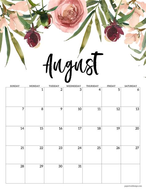 August Calendar 2022 Printable