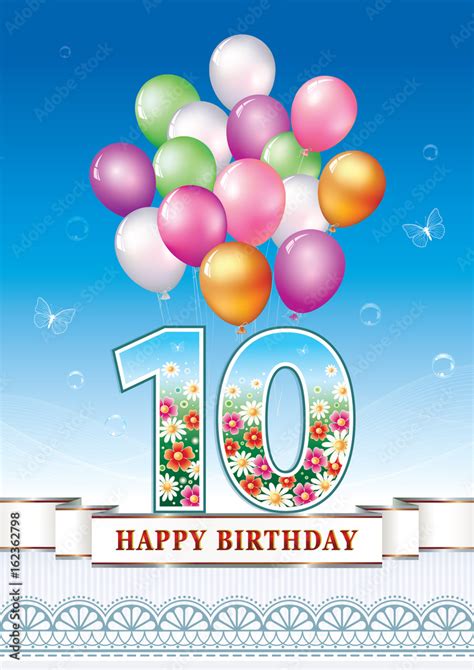 Happy birthday 10 years. Greeting card with balloons Stock Vector ...