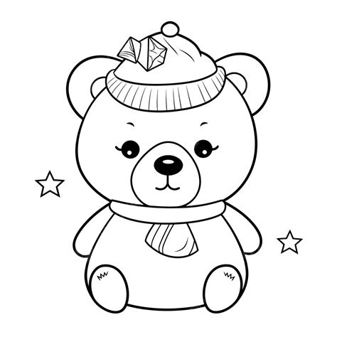 Teddy Bear Wearing A Hat And Scarf Coloring Page Outline Sketch Drawing ...