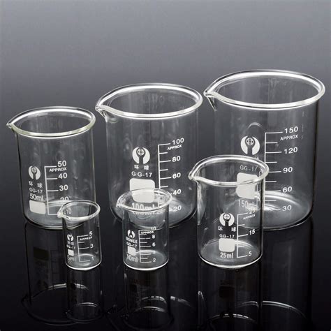 New 6Pcs 5/10/25/50/100/150mL Beaker Set Graduated Borosilicate Glass ...