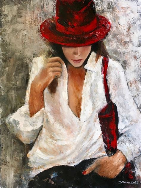 Femme Au Chapeau Rouge.jpeg, Peinture par Deborah Kerner | Artmajeur