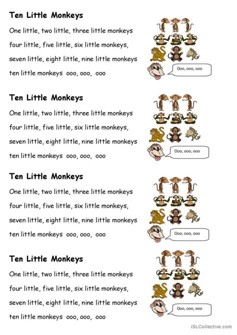 Ten Little Monkeys song and nursery…: Français FLE fiches pedagogiques pdf & doc