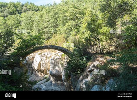 Arched Roman bridge design shape in countryside near Bugarach,Aude Province,South of France ...