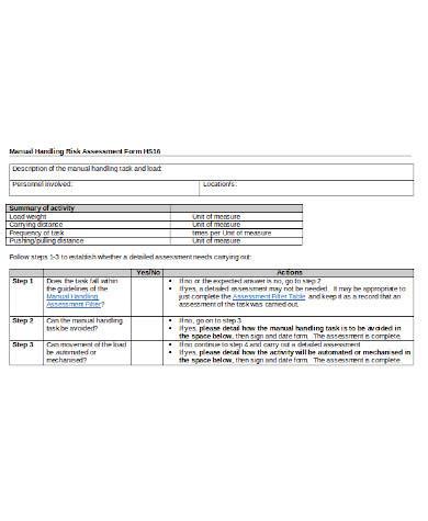 Manual Handling Risk Assessment Sample