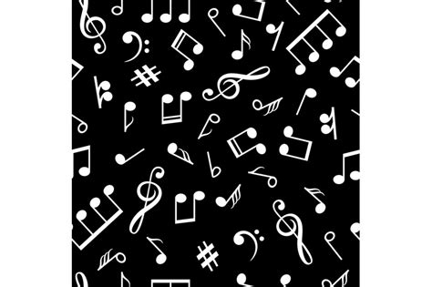 Music notes black pattern. Musical note signs old style background for ...