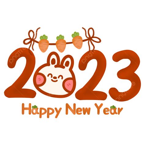 2023 Happy New Year With Cute Bunny And Carrot, 2023, 2023 Clipart ...