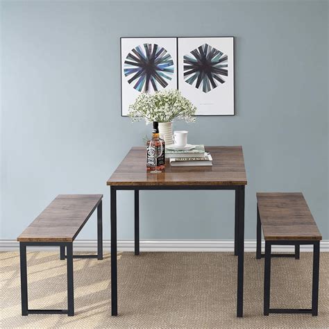 Kitchen Table Set for 4, BTMWAY 3-Piece Farmhouse Rectangle Dining Room Table and Chairs Set ...