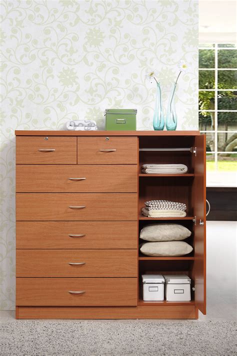 Hodedah 7-Drawer Dresser with Side Cabinet equipped with 3-Shelves, Cherry - Walmart.com