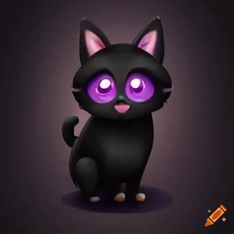 Cute black cat with purple eyes smiling, cartoon, animated on Craiyon