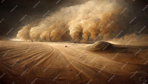 Premium Photo | Desert storm landscape large desert landscape with heavy sand storm