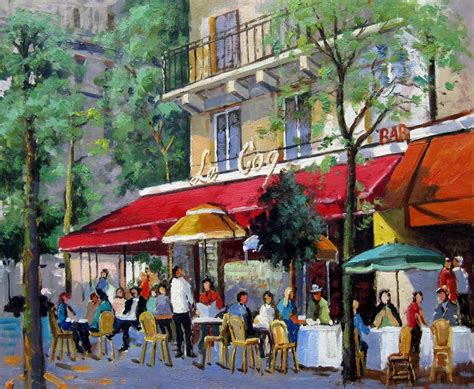 "Street cafe shop scene" #204 This painting is painted oil on canvas. stretched on 3 x 2 cm ...