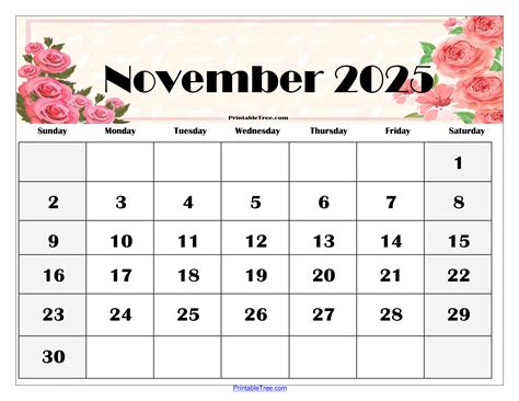 November 2025 Calendar Printable PDF Template with Holidays