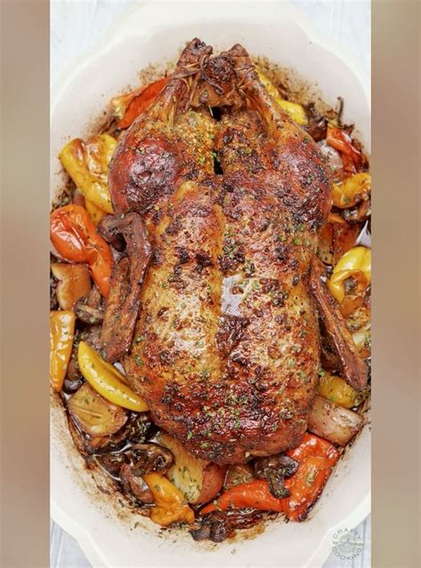 Roasted Duck in Wine with Potatoes, Peppers and Mushrooms! [Video ...