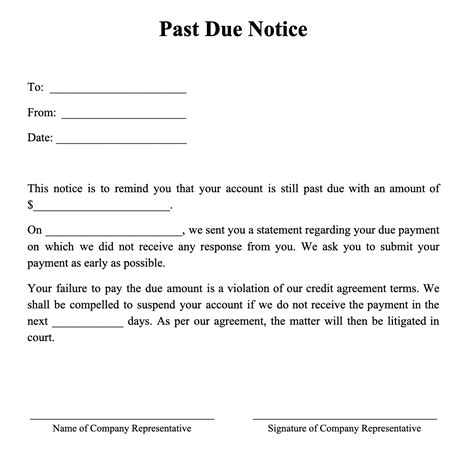 Past Due Notice - PDF Template - DocFormats.com