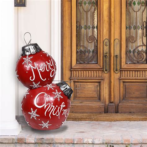 Alpine Corporation 21" x 16" x 30" Light-Up Freestanding Christmas Ball Ornament Decor, Red ...