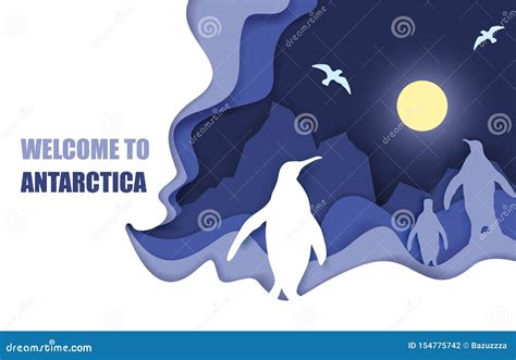 Welcome To Antarctica Poster, Vector Paper Cut Illustration Stock ...