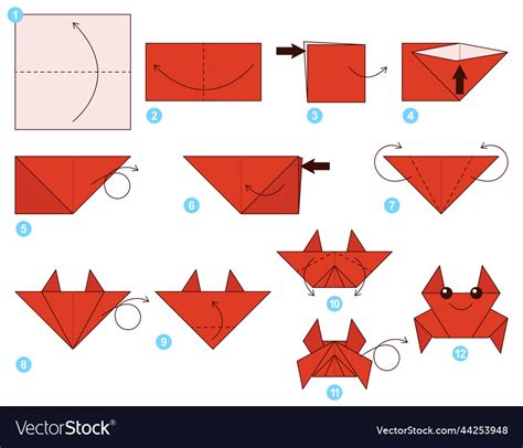 Origami tutorial scheme for kids crab Royalty Free Vector