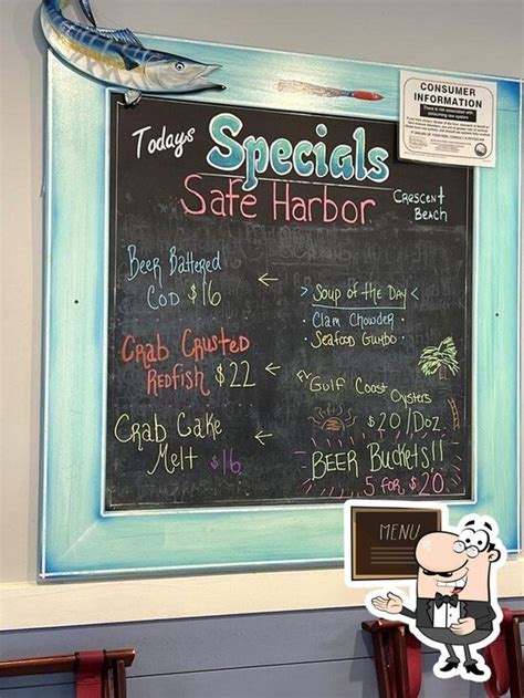 Menu at Safe Harbor Seafood Restaurant, Crescent Beach