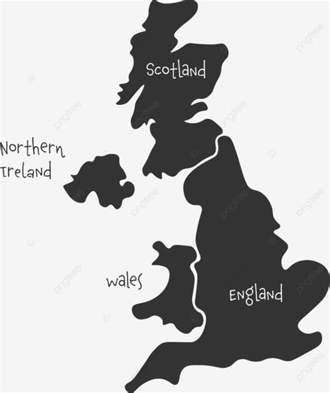 Handdrawn Uk Map With 4 Countries England Island Black Vector, England, Island, Black PNG and ...
