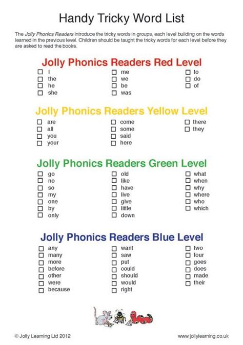 Tricky-Word-Checklist Jolly Phonics Activities, Learning Phonics ...