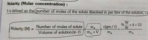 Molarity is defined as: | Chemistry Questions