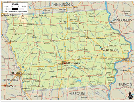 Physical Map of Iowa State - Ezilon Maps