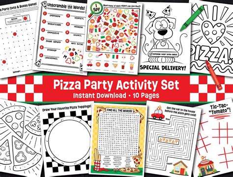 Pizza Party Activity Bundle Kids Pizza Party Printable Games Pizza Party Coloring Pages School ...