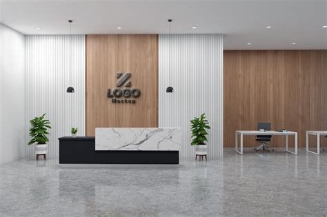 Premium PSD | Office reception desk mockup front view interior design