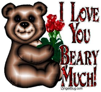 I Love You Beary Much Teddy Bear With Roses Glitter Graphic, Greeting, Comment, Meme or GIF