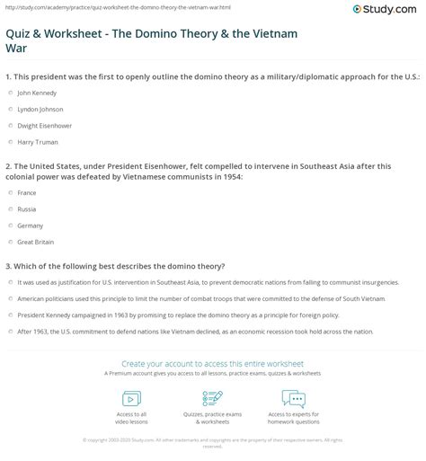 Quiz & Worksheet - The Domino Theory & the Vietnam War | Study.com