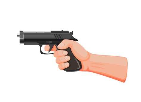 hand holding gun aiming ready to shot. handgun pistol in cartoon illustration vector on white ...